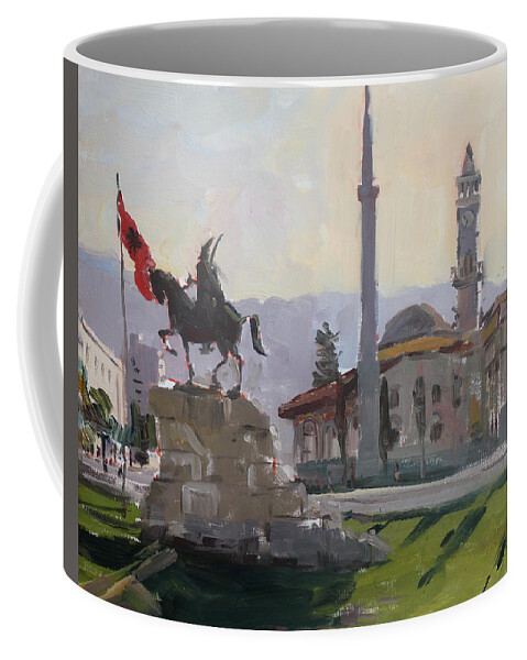 Tirana Coffee Mug featuring the painting Early Morning In Tirana by Ylli Haruni
