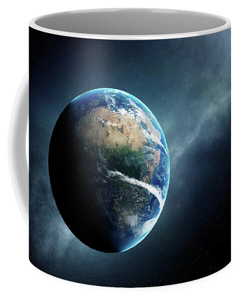 #faatoppicks Coffee Mug featuring the digital art Earth and moon space view by Johan Swanepoel