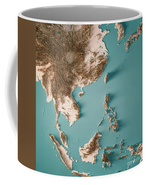 Sea Coffee Mug featuring the digital art East Asia 3D Render Topographic Map Neutral by Frank Ramspott