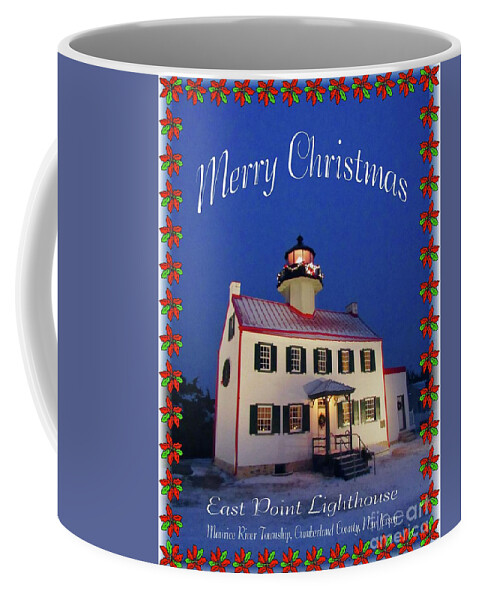 East Point Lighthouse Coffee Mug featuring the photograph East Point Merry Christmas by Nancy Patterson
