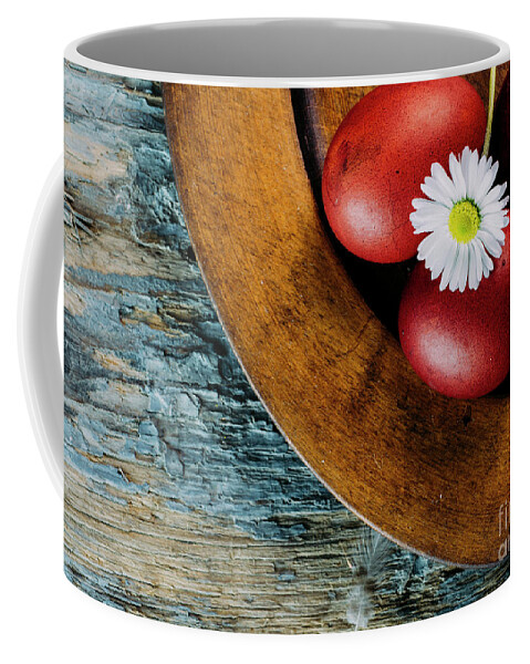 Easter Coffee Mug featuring the photograph Easter Eggs and daisy flower by Jelena Jovanovic