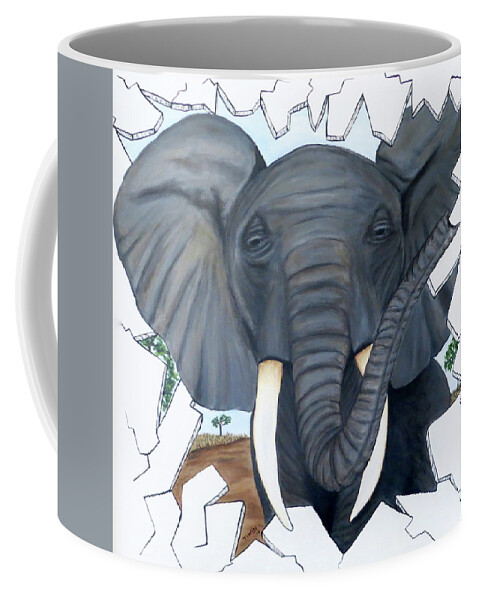 Elephant Coffee Mug featuring the painting Eavesdropping Elephant by Teresa Wing