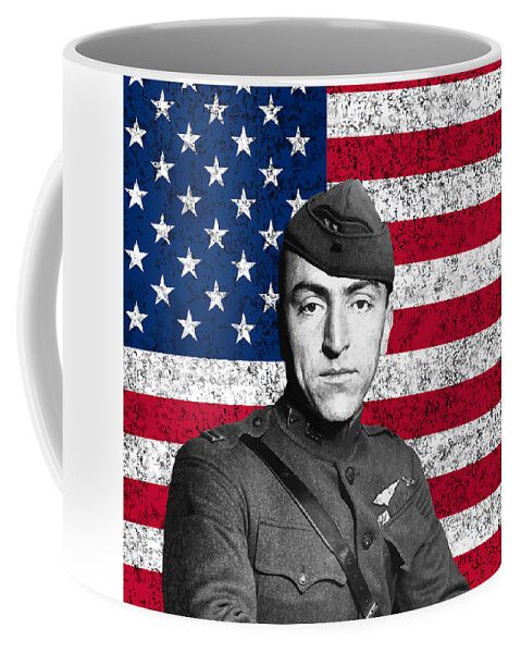 Eddie Rickenbacker Coffee Mug featuring the painting Eddie Rickenbacker and The American Flag by War Is Hell Store