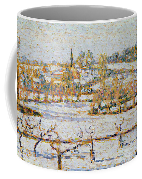 Effect Coffee Mug featuring the painting Effect of Snow at Eragny by Camille Pissarro