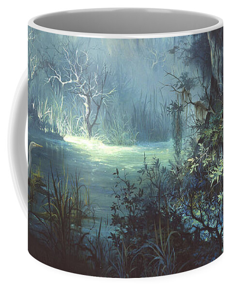 Egret Coffee Mug featuring the painting Egret in the Shadows by Michael Humphries