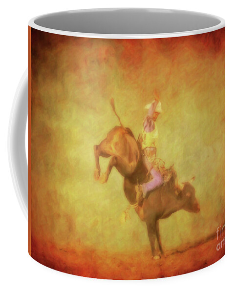 Eight Seconds Rodeo Bull Riding Coffee Mug featuring the digital art Eight Seconds Rodeo Bull Riding by Randy Steele