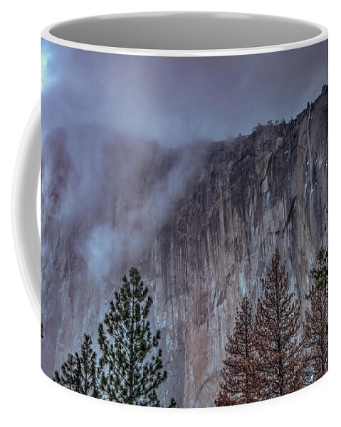 2017conniecooper-edwards Coffee Mug featuring the photograph El Capitan Horsetail Falls Stormy Sunset by Connie Cooper-Edwards