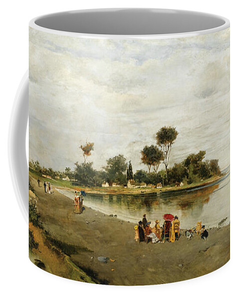 Greek Painter Coffee Mug featuring the painting Elegant Figures at the Shore by Konstantinos Volanakis
