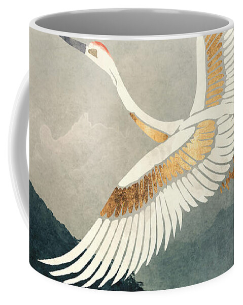 Crane Coffee Mug featuring the digital art Elegant Flight by Spacefrog Designs