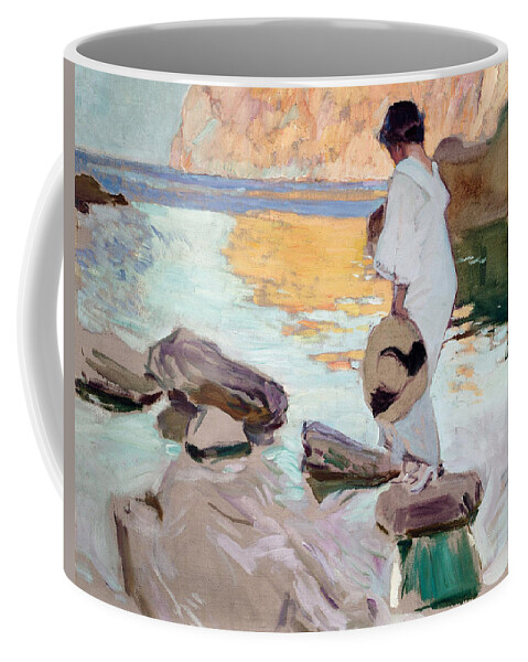 Joaquin Sorolla Y Bastida Coffee Mug featuring the painting Elena at Cala de San Vicente by Joaquin Sorolla y Bastida