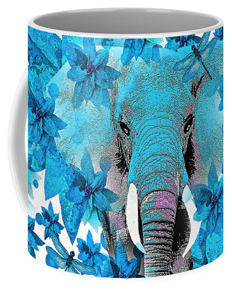 Elephant Coffee Mug featuring the painting Elephant Blue by Saundra Myles
