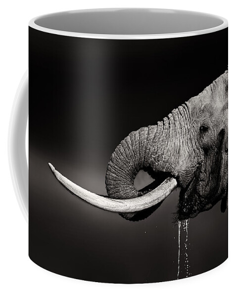 Elephant Coffee Mug featuring the photograph Elephant bull drinking water - duetone by Johan Swanepoel