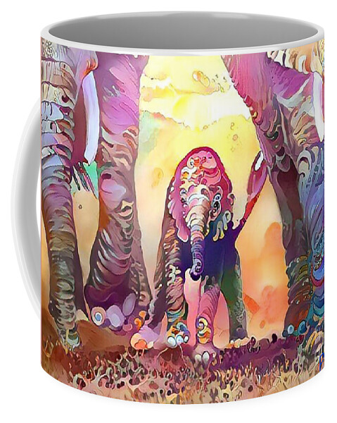 Elephants Coffee Mug featuring the painting Elephant Delight 1 by Patty Vicknair