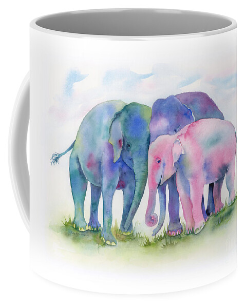Elephant Coffee Mug featuring the painting Elephant Hug by Amy Kirkpatrick