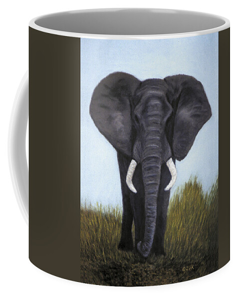 Elephant Coffee Mug featuring the painting Elephant by Karen Zuk Rosenblatt
