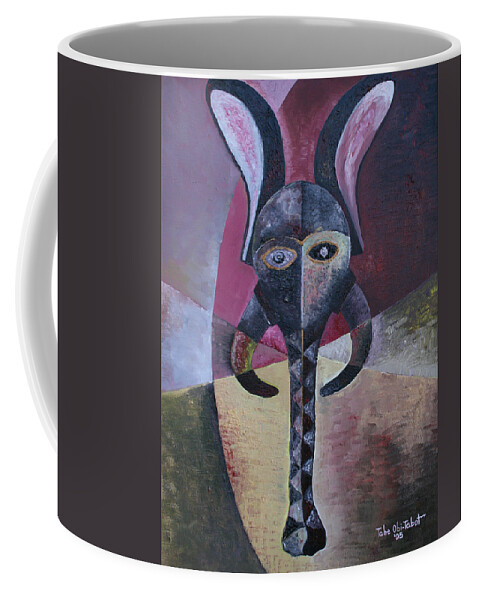 Elephant Mask Coffee Mug featuring the painting Elephant Mask by Obi-Tabot Tabe