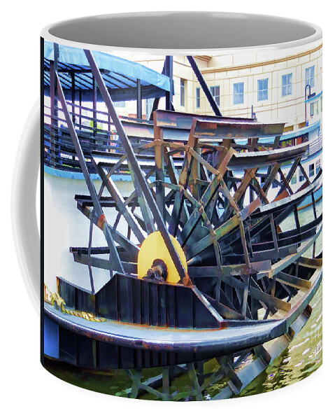 Elizabeth River Ferry Paddlewheel Coffee Mug featuring the painting Elizabeth River Ferry paddlewheel 1 by Jeelan Clark