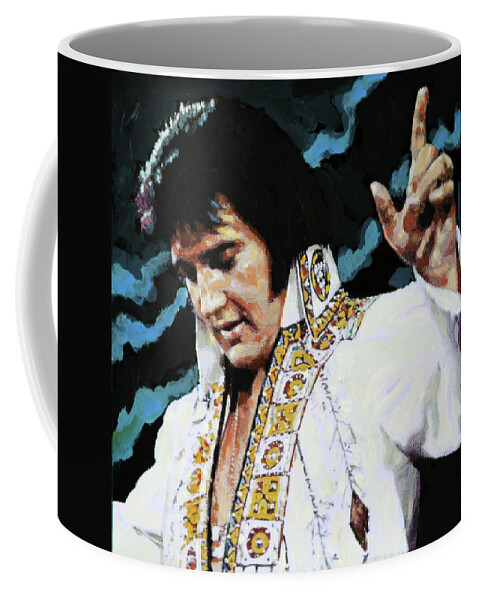 Elvis Presley Coffee Mug featuring the painting Elvis - How Great Thou Art by John Lautermilch