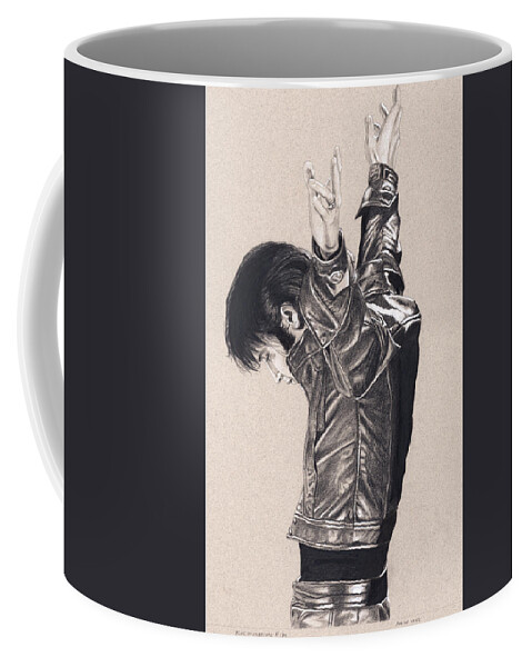 Elvis Coffee Mug featuring the drawing Elvis in Charcoal #174, No title by Rob De Vries
