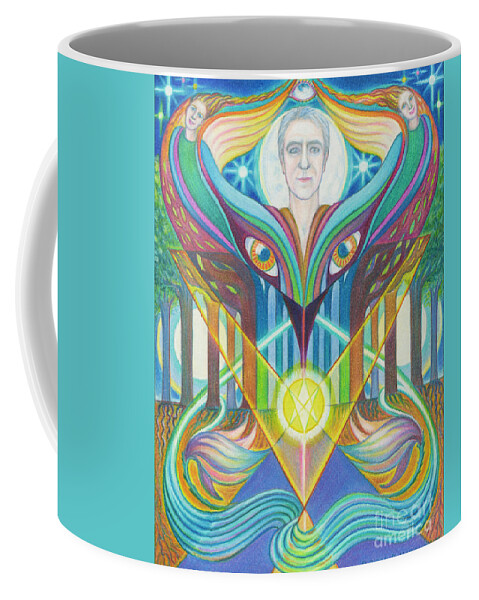 Spiritual Coffee Mug featuring the drawing Embraced By The Muse by Debra Hitchcock