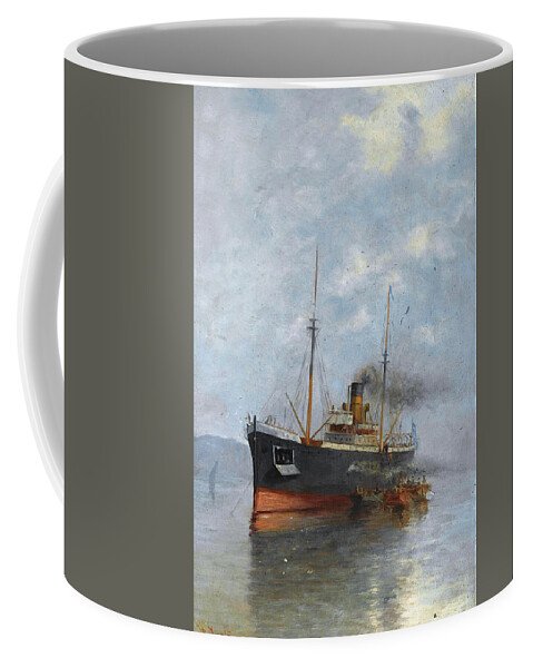 Vasilios Chatzis Coffee Mug featuring the painting Embraking the Steamship by Vasilios Chatzis