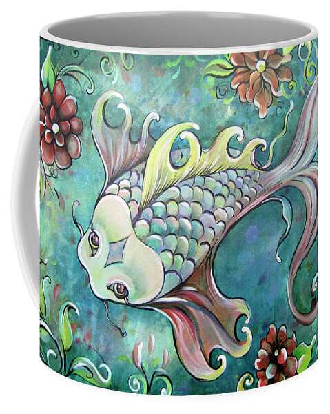 Koi Coffee Mug featuring the painting Emerald Koi by Shadia Derbyshire