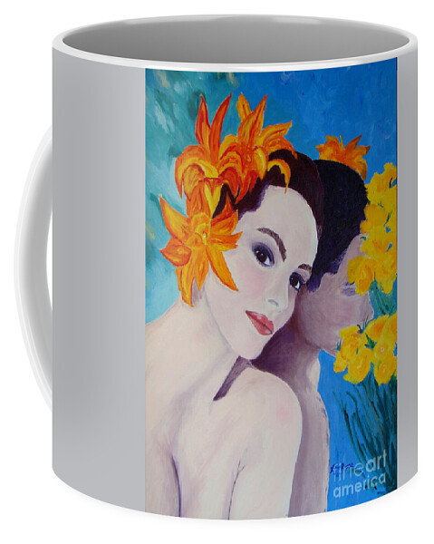 Reflection Coffee Mug featuring the painting Emerging anew or Bell by Lisa Rose Musselwhite