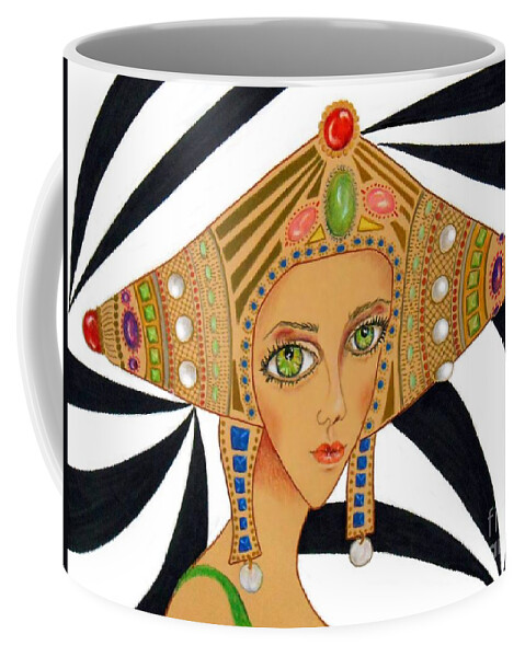Empress Coffee Mug featuring the drawing Empress Exotica -- Whimsical Exotic Woman by Jayne Somogy