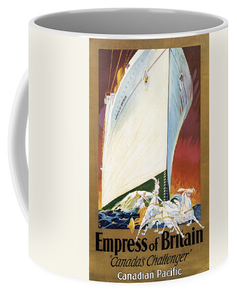 Empress Of Britain Coffee Mug featuring the mixed media Empress of Britain - Canadia's Challenger - Cruise - Retro travel Poster - Vintage Poster by Studio Grafiikka