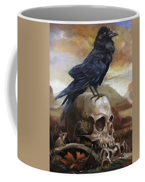 Raven Coffee Mug featuring the painting End of Time by Margot King