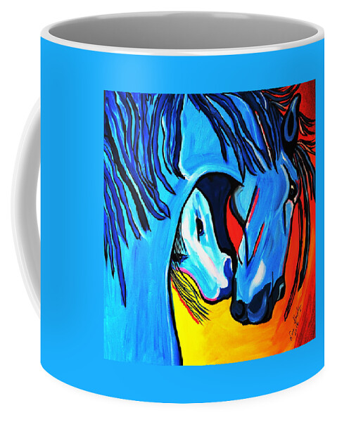 Horses Coffee Mug featuring the painting Endearing by Nora Shepley