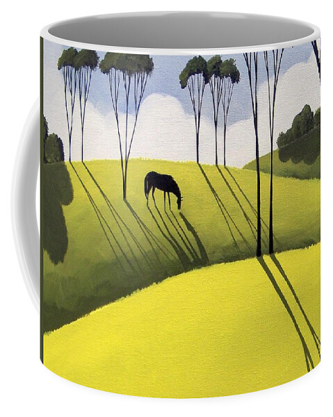 Art Coffee Mug featuring the painting Ending Of The Day - horse country landscape by Debbie Criswell