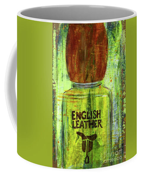 Men's Fragrance Coffee Mug featuring the painting English Leather by PJ Lewis