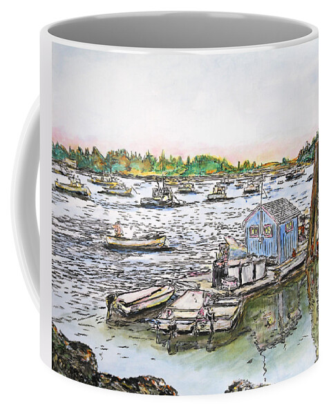 Carver's Harbor Coffee Mug featuring the drawing Entering Vinal Haven, Maine by Michele A Loftus