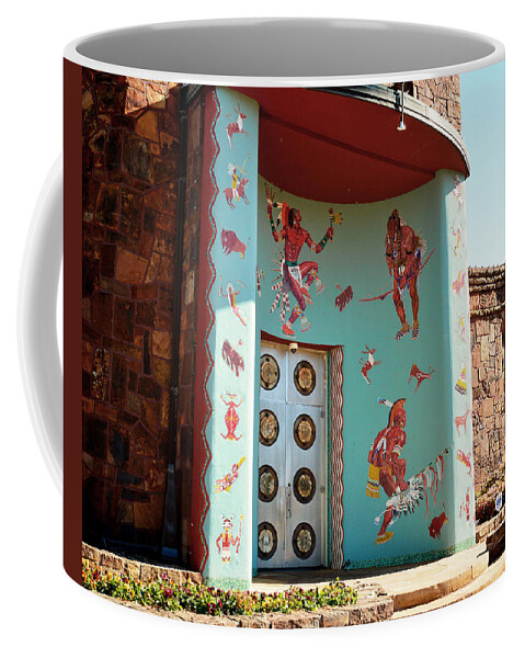 Woolaroc Coffee Mug featuring the photograph Entrance Of Woolaroc Museum - photography by Ann Powell
