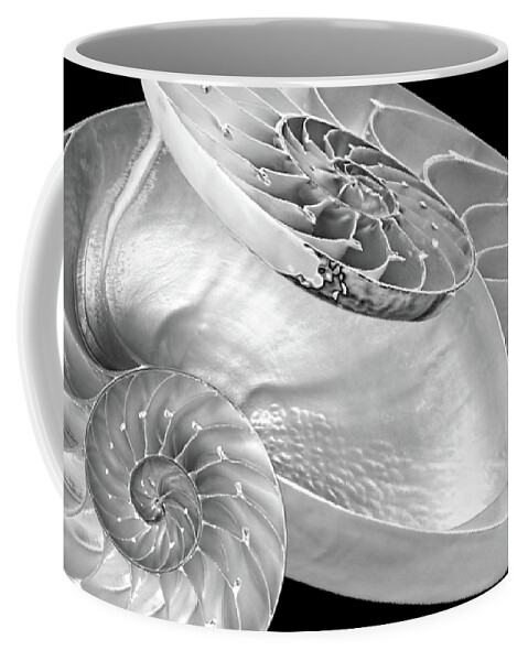 Black And White Sea Shell Coffee Mug featuring the photograph Entwined Nautilus in Black and White by Gill Billington