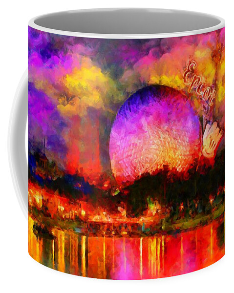 Epcot Colors By Night Coffee Mug featuring the digital art Epcot Colors by Night by Caito Junqueira