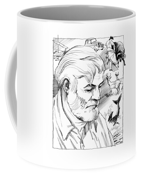 Ernest Hemingway Coffee Mug featuring the drawing Ernest Hemingway Portrait by Igor Sakurov