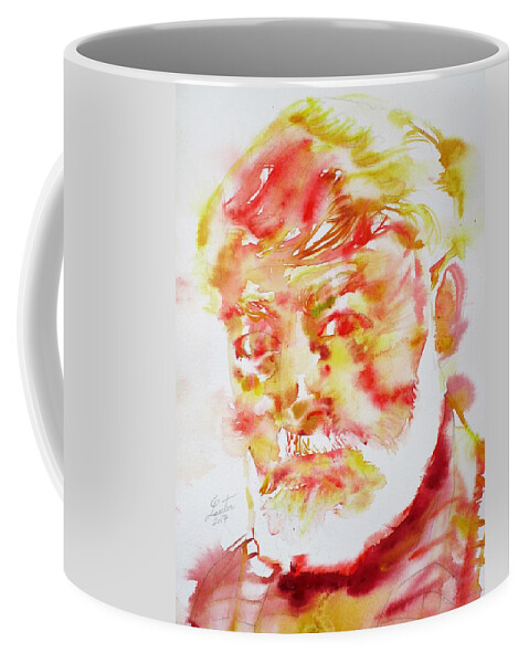 Hemingway Coffee Mug featuring the painting ERNEST HEMINGWAY - watercolor portrait.11 by Fabrizio Cassetta