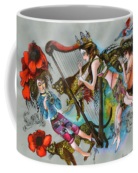 Russian Artists New Wave Coffee Mug featuring the painting Even Leopards Love the Music by Maya Gusarina