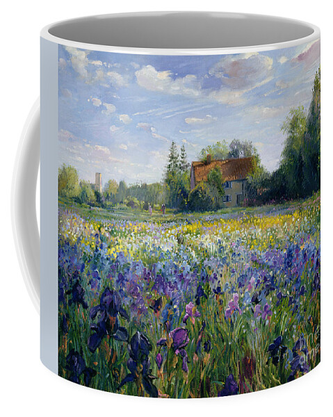 Landscape;market Gardening; Flowers; Horticulture;cottage; Summer; Rural; Irises; Landscapes Coffee Mug featuring the painting Evening at the Iris Field by Timothy Easton