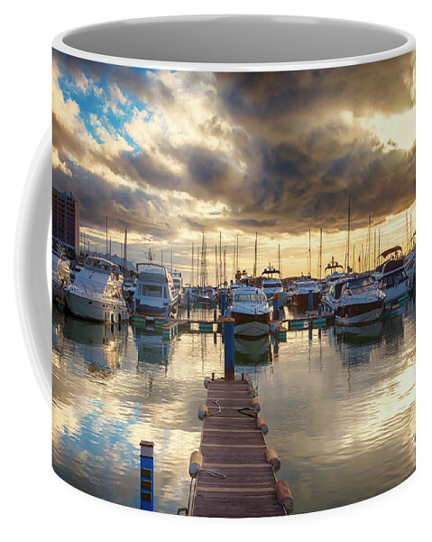 Dock Coffee Mug featuring the photograph evening yachts marine, Algarve, Portugal by Ariadna De Raadt