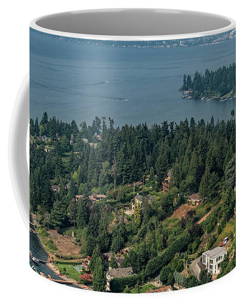 Evergreen Point Coffee Mug featuring the photograph Evergreen Point Aerial in Medina, Washington by David Oppenheimer