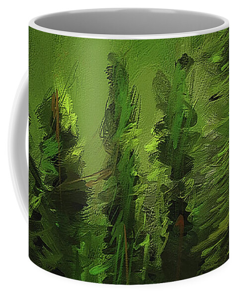 Green Coffee Mug featuring the painting Evergreens - Green Abstract Art by Lourry Legarde