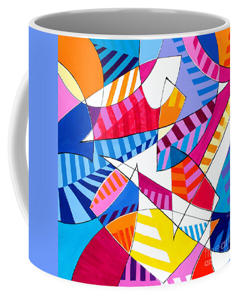 Stripes Colorful Bold Vibrant Geometric Graphic Coffee Mug featuring the painting Everyway-dimensional stripes by Priscilla Batzell Expressionist Art Studio Gallery