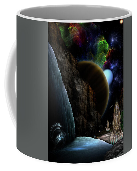 Exploration Of Space Coffee Mug featuring the digital art Exploration Of Space by Rolando Burbon