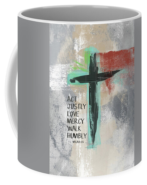 Cross Coffee Mug featuring the mixed media Expressionist Cross Love Mercy- Art by Linda Woods by Linda Woods