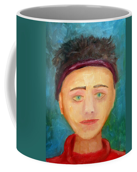 Girl Coffee Mug featuring the painting Expressionist Portrait Red Blue by Patricia Cleasby