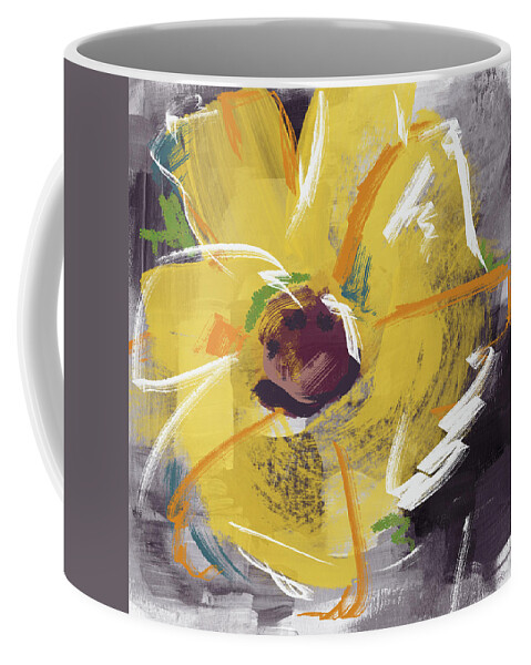 Sunflower Coffee Mug featuring the mixed media Expressionist Sunflower- Art by Linda Woods by Linda Woods