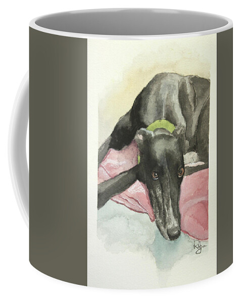 Greyhound Coffee Mug featuring the painting Eyes of His Soul by Rachel Bochnia